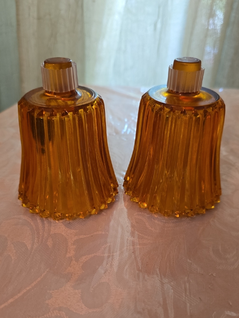 Amber Glass Bell-Shaped  Fluted Votive Cups- Set of 2‎